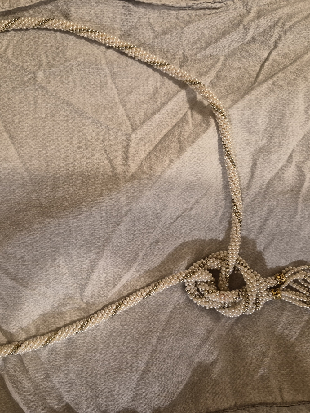 Vintage Ivory and Gold Beaded Knot Necklace